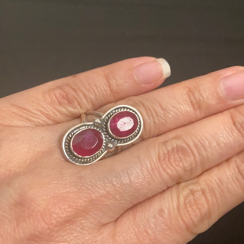 Double Ruby On 925 Sterling Silver Ring Size 7 St… - image 1